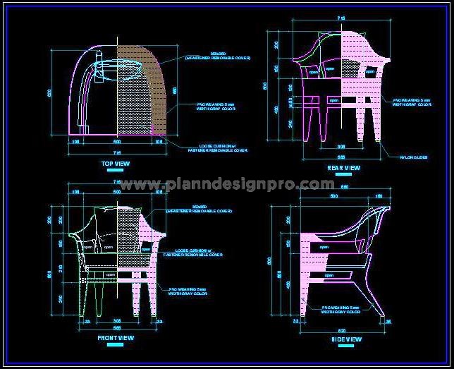 Outdoor PVC Sofa Chair CAD Drawing for Terrace & Balcony